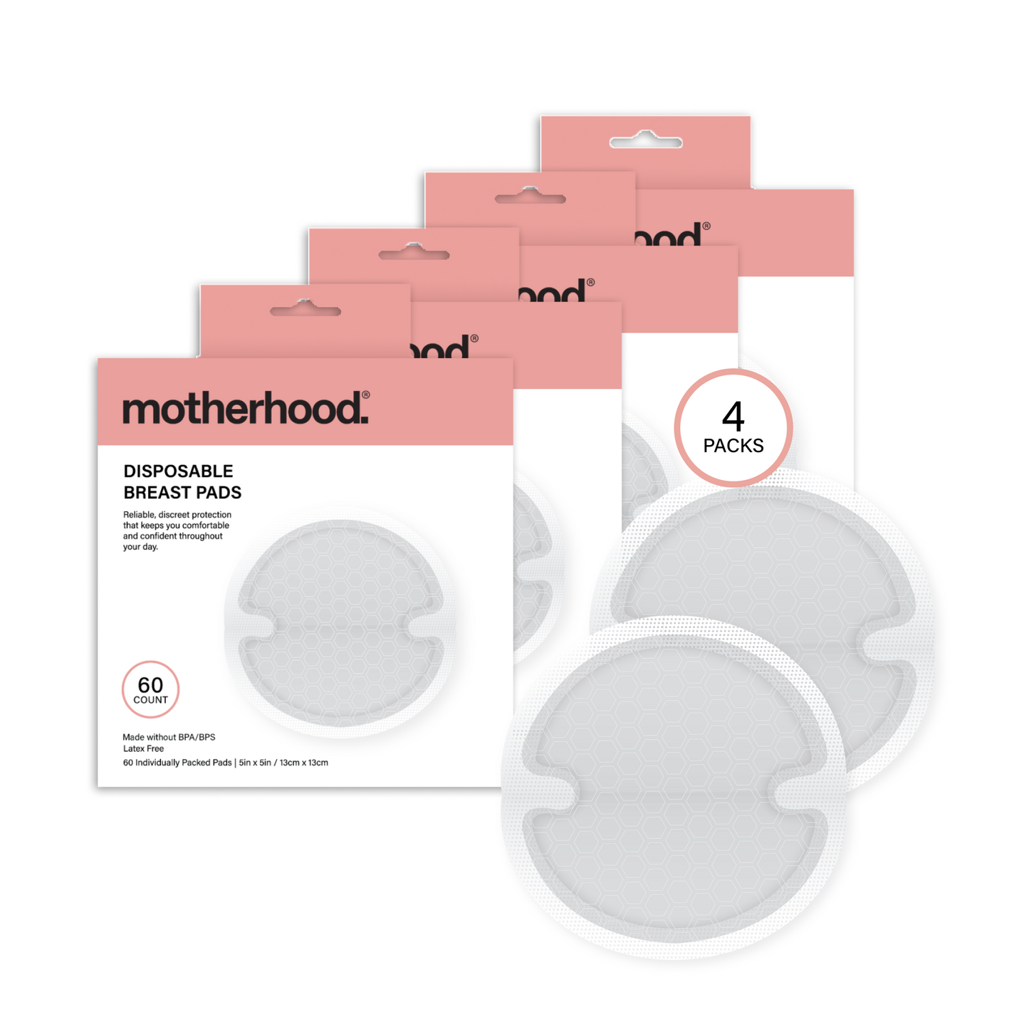 Motherhood Collection Leak-Proof Breast Pads for Breastfeeding – Ultra Absorbent, Individually Wrapped, Soft & Discreet (60 Count)