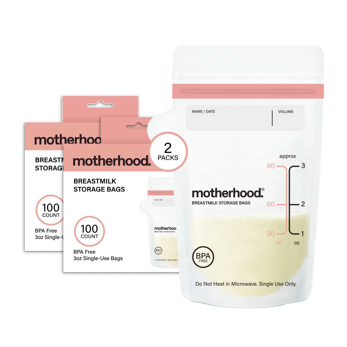 Motherhood Collection Leak-Proof Freezer Bags – Pre-Sterilized, BPA-Free, 3 oz & 6 oz Sizes, Self-Standing & Flat Lay (50 or 100 Count)