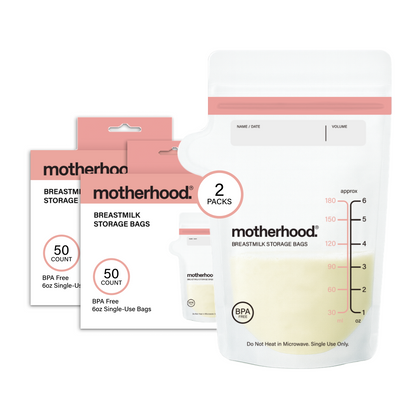 Motherhood Collection Leak-Proof Freezer Bags – Pre-Sterilized, BPA-Free, 3 oz & 6 oz Sizes, Self-Standing & Flat Lay (50 or 100 Count)