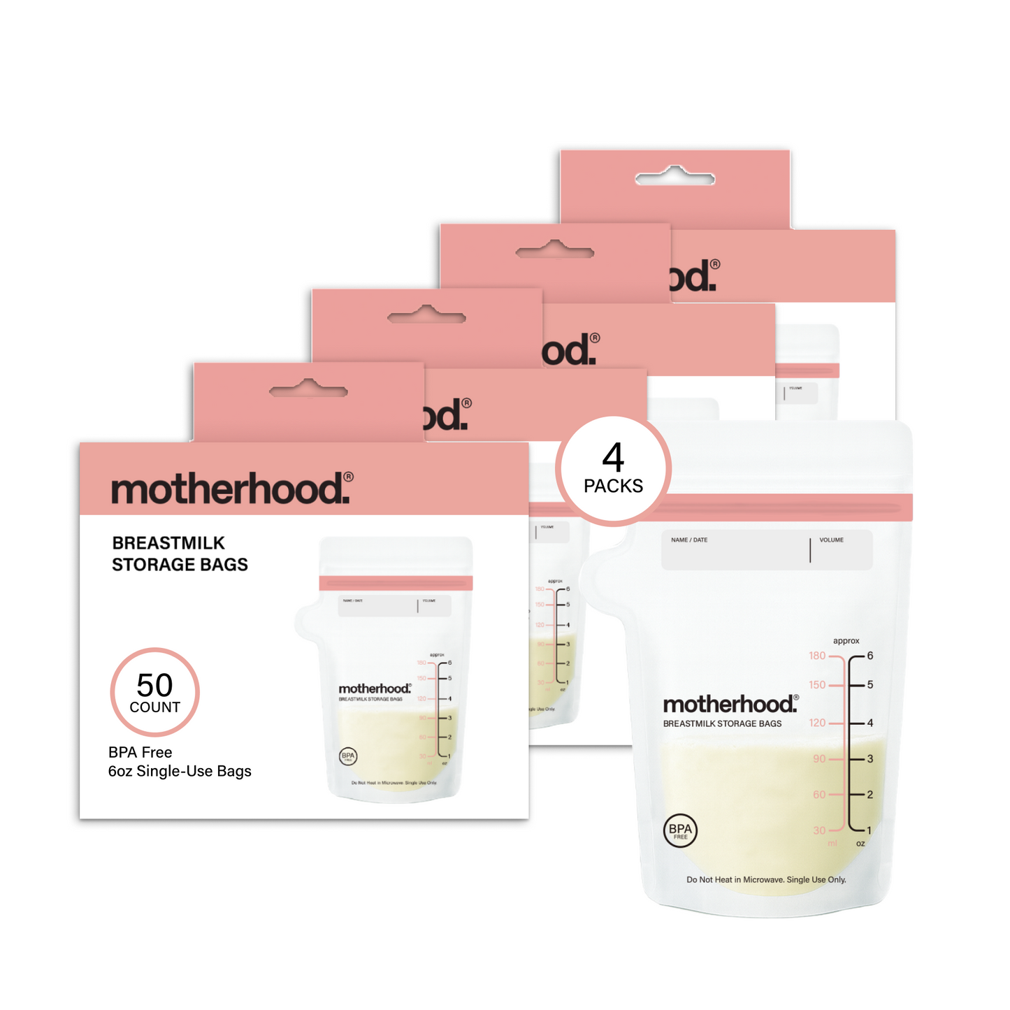 Motherhood Collection Leak-Proof Freezer Bags – Pre-Sterilized, BPA-Free, 3 oz & 6 oz Sizes, Self-Standing & Flat Lay (50 or 100 Count)