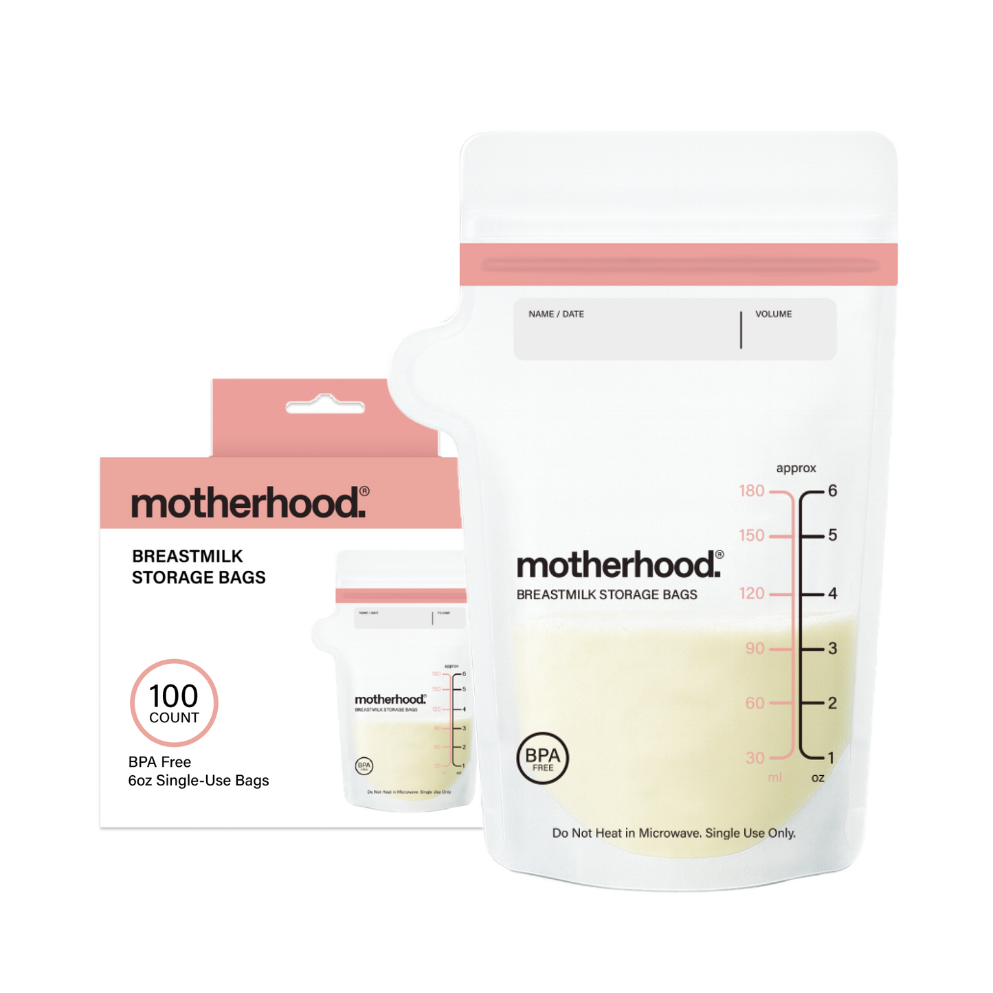 Motherhood Collection Leak-Proof Freezer Bags – Pre-Sterilized, BPA-Free, 3 oz & 6 oz Sizes, Self-Standing & Flat Lay (50 or 100 Count)