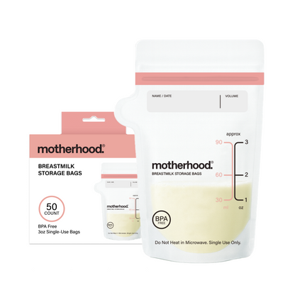 Motherhood Collection Leak-Proof Freezer Bags – Pre-Sterilized, BPA-Free, 3 oz & 6 oz Sizes, Self-Standing & Flat Lay (50 or 100 Count)