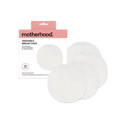 Motherhood Collection Reusable Bamboo Breast Pads for Breastfeeding – Leak-Proof, Ultra Absorbent, Soft & Discreet, Includes Wet/Dry Bag & Laundry Bag (12 Pack)