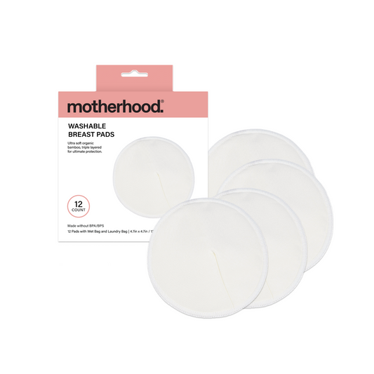 Motherhood Collection Reusable Bamboo Breast Pads for Breastfeeding – Leak-Proof, Ultra Absorbent, Soft & Discreet, Includes Wet/Dry Bag & Laundry Bag (12 Pack)